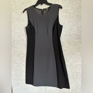 DKNY Two-Tone Sleeveless Midi Dress in Black & Charcoal Gray